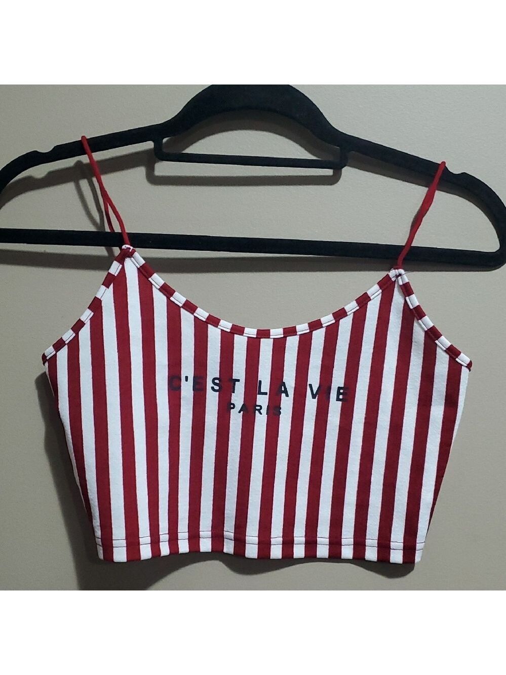 SHEIN Red and White Striped Crop Top Size Small